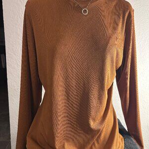 Shein Curve Mockneck Long Sleeve Ribbed Blouse size 1XL in color cognac